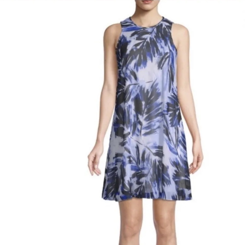 Calvin Klein Blue Palm Print Short Shift Dress